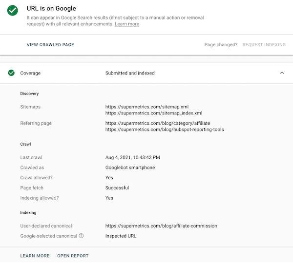 URL-inspectie van Google Search Console